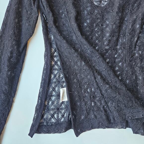 Kookai Black Geometric Lace Longsleeve Top Size 4 (36) - Picture 3 of 8
